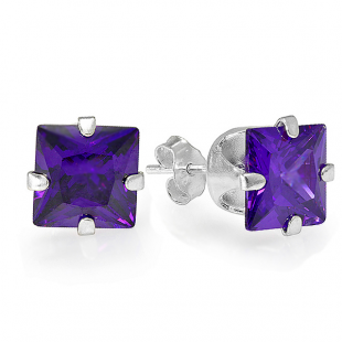 Sterling Silver 5mm Violet CZ Square Stud Earrings