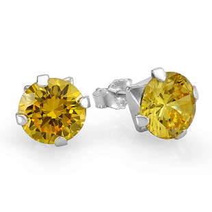 Citrine Round Yellow CZ Sterling Silver 6 mm Stud Earrings