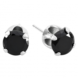 Black Round CZ Sterling Silver 6 mm Stud Earrings
