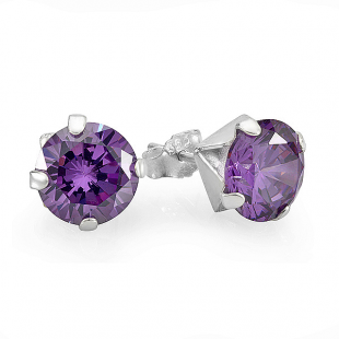 Amethyst Round Purple CZ Sterling Silver 7 mm Stud Earrings