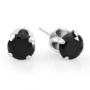 Black Round CZ Sterling Silver 7 mm Stud Earrings