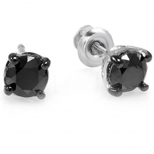 0.25 Carat (ctw) 10k White Gold Ladies Round Black Diamond Stud Earrings 3.5 mm wide 1/4 CT