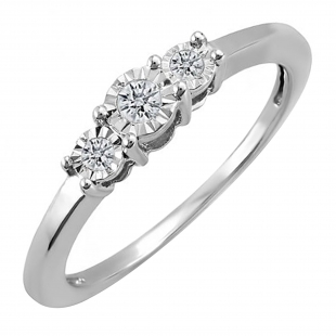 Round White Diamond Three Stone Engagement Ring for Women (0.15 ctw, Color I-J, Clarity I2-I3) in 925 Sterling Silver