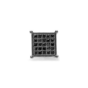 0.15 Carat (ctw) 10K Black Rhodium Plated White Gold Black Round Diamond Micro Pave Square Shape Hip Hop Iced Stud Earring