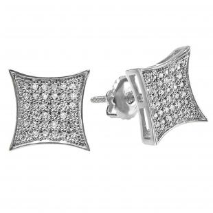 0.33 Carat (ctw) 10K White Gold White Diamond Kite Shape Mens Hip Hop Iced Stud Earrings 1/3 CT