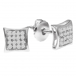 0.05 Carat (ctw) Sterling Silver Platinum Plated Diamond Kite Shape Mens Hip Hop Iced Stud Earrings