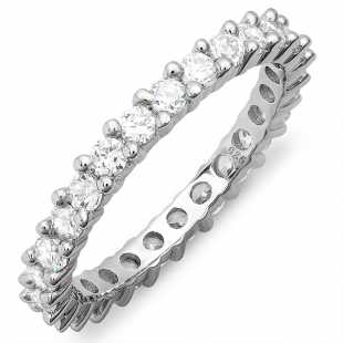 Sterling Silver 3 MM Eternity Band with White Cubic Zirconia CZ Ladies Wedding Anniversary 2.00 CT (Size 8)