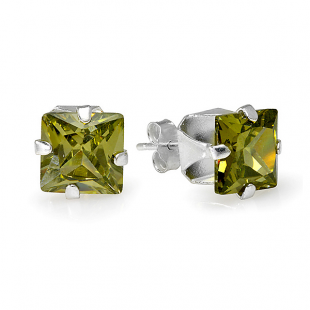 Round Green Topaz Cubic Zirconia CZ Sterling Silver 5 mm Stud Earrings