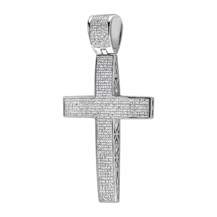 3.15 Cttw Round White Diamond Mens Cross Pendant Only (Chain Not Included) in 925 Sterling Silver