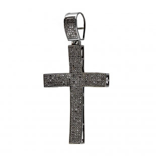 2.00 Carat (ctw) Sterling Silver Black Diamond Micro Pave Mens Hip Hop Style Religious Cross Pendant Necklace FREE CHAIN
