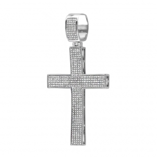 2.00 Carat (ctw) Sterling Silver White Diamond Micro Pave Mens Hip Hop Style Religious Cross Pendant Necklace FREE CHAIN