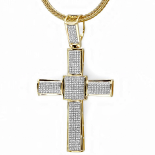 3.00 Carat (ctw) 18K Yellow Gold Plated Sterling Silver White Diamond Micro Pave Mens Hip Hop Style Religious Cross Pendant Necklace FREE CHAIN