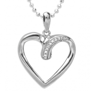 0.10 Carat (ctw) Sterling Silver White Diamond Ladies Heart Pendant 1/10 CT