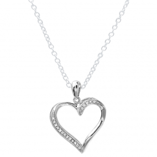 0.10 Carat (ctw) Sterling Silver White Diamond Ladies Heart Pendant 1/10 CT