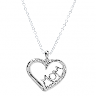 0.10 Carat (ctw) Sterling Silver White Diamond Ladies Heart Moms Gift Pendant 1/10 CT