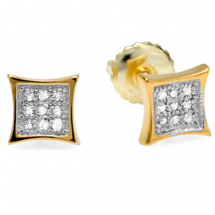 0.10 Carat (ctw) 18k Yellow Gold Plated Sterling Silver Round Diamond 5.5mm Kite Shape Mens Hip Hop Iced Stud Earrings