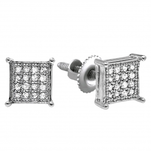 0.25 Carat (ctw) Platinum Plated Sterling Silver Real Round Diamond Dice Shaped Hip Hop Iced Cube Stud Earrings 1/4 CT