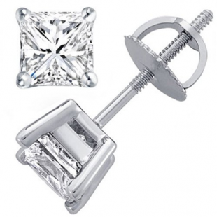 0.64 Carat (ctw) 14K White Gold Princess Cut White Diamond Ladies Stud Earrings