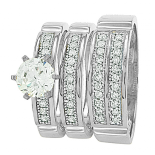 3/3rd of payment for Gold Trio Sets with 6 prong round White Diamond Men & Women's Ring