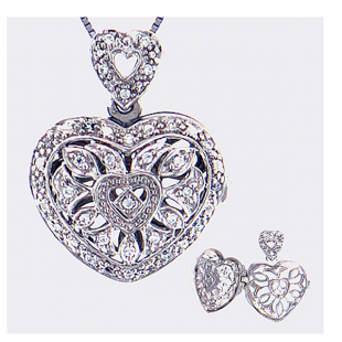 0.20 Carat (ctw) Sterling Silver Heart Diamond Locket Ladies Pendant