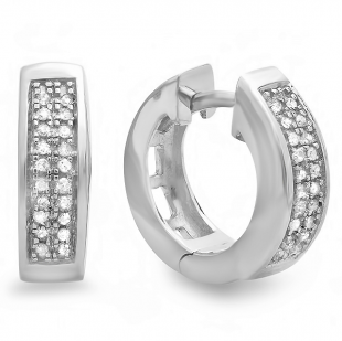 0.10 Carat (ctw) Sterling Silver Round Diamond Mens Ladies Unisex Huggie Hoop Earrings