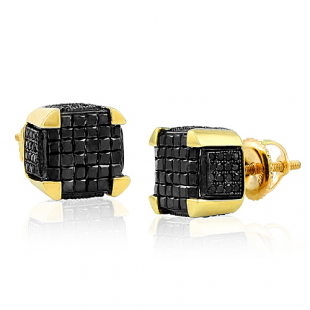 0.50 Carat (ctw) 10K Yellow Gold Black Diamond Princess Cut Dice Hip Hop Ice Cube Earrings