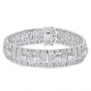 5.83 Carat (Ctw) 14K White Gold Round White Diamond Mens Link Bracelet