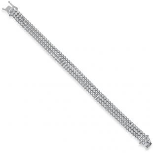 3.50 Carat (Ctw) 14K White Gold Round White Diamond Ladies Three Row Tennis Bracelet 3 1/2 CT