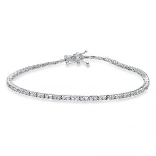 1.51 Carat (Ctw) 14K White Gold Round White Diamond Ladies Tennis Bracelet 1 1/2 CT