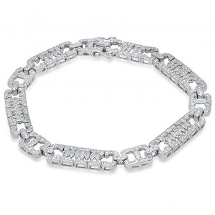 2.55 Carat (ctw) 18K White Gold Round White Diamond Mens Link Bracelet 2 1/2 CT