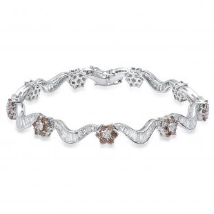 7.61 Carat (ctw) 18K White Gold Round & Baguette White & Champagne Diamond Ladies Tennis Bracelet