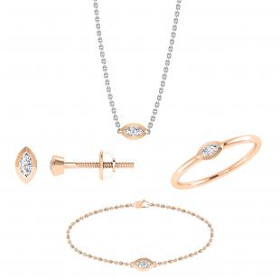 4x2mm Each Marquise White Diamond Solitaire Bezel Style Screwback Earrings Pendant Ring & Bracelet Combo Set for Her (0.50 ctw Color I-J Clarity I1-I2) in 18K Rose Gold