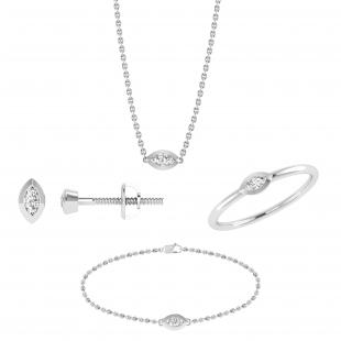 4x2mm Each Marquise White Diamond Solitaire Bezel Style Pushback Earrings Pendant Ring & Bracelet Combo Set for Her (0.50 ctw Color I-J Clarity I2-I3) in 10K White Gold