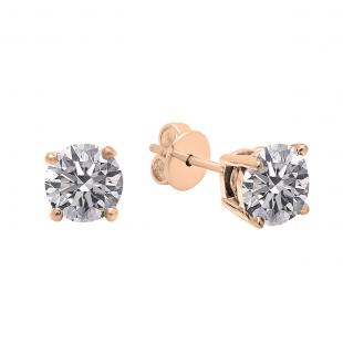 0.25 Carat (ctw) 18K Rose Gold Round Lab Grown White Diamond Ladies Stud Earrings 1/4 CT
