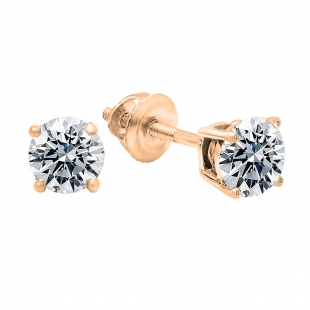 IGI CERTIFIED 0.50 Carat (ctw) 14K Rose Gold Round Lab Grown Diamond Ladies Stud Earrings 1/2