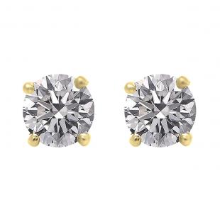 1.00 Carat (ctw) 10K Yellow Gold Round Lab Grown White Diamond Ladies Stud Earrings 1 CT