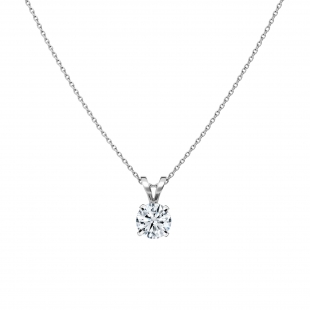 0.25 Ctw Round Solitaire Lab Grown Diamond 4 Prong Pendant with 18 inch Silver Chain, 10K White Gold