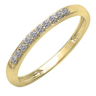 0.14 Carat (ctw) 10K Yellow Gold Round Lab Grown White Diamond Ladies Wedding Band Ring