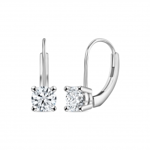 IGI Certified 1.00 Ctw Round Lab Grown Diamond Solitaire Lever Back Drop Earrings, 10K White Gold