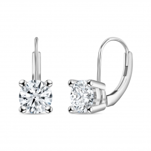 IGI Certified 2.00 Ctw Round Lab Grown Diamond Solitaire Lever Back Drop Earrings, 14K White Gold