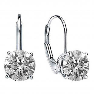 1.00 Carat (ctw) 14K White Gold Round Lab Grown White Diamond Ladies Dangling Drop Earrings 1 CT
