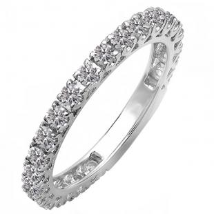 0.90 Carat (ctw) 14K White Gold Round White Diamond Eternity Stackable Wedding Band Ring