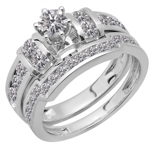 1.80 Carat (ctw) 18K White Gold Round Lab Grown Diamond Ladies Bridal Engagement Ring Set