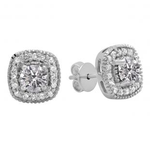 0.75 Carat (ctw) Sterling Silver Round Lab Grown White Diamond Ladies Halo Stud Earrings 3/4 CT