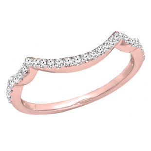 0.20 Carat (ctw) 14K Rose Gold Round Cut Lab Grown Diamond Ladies Anniversary Wedding Stackable Band Contour Guard Ring 1/5 CT