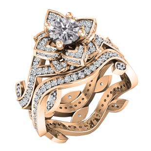2.25 Carat (ctw) 18K Rose Gold Round Lab Grown White Ladies Fashion Engagement Ring Set