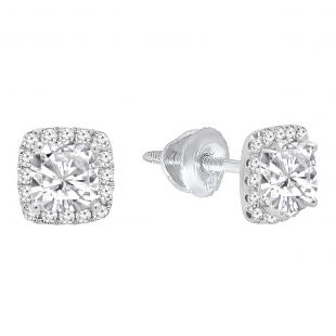 0.85 Carat (ctw) 10K White Gold Cushion & Round Lab Grown Diamond Ladies Halo Stud Earrings