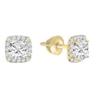 0.85 Carat (ctw) 10K Yellow Gold Cushion & Round Lab Grown Diamond Ladies Halo Stud Earrings