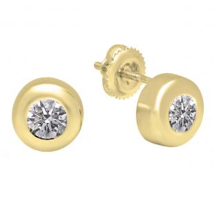 1.00 Carat (ctw) 10K Yellow Gold Round Lab Grown White Diamond Ladies Solitaire Stud Earrings 1 CT