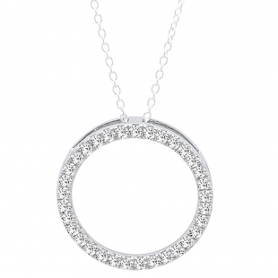 0.75 Carat (ctw) 10K White Gold Round lab Grown White Diamond Ladies Circle Pendant 3/4 CT